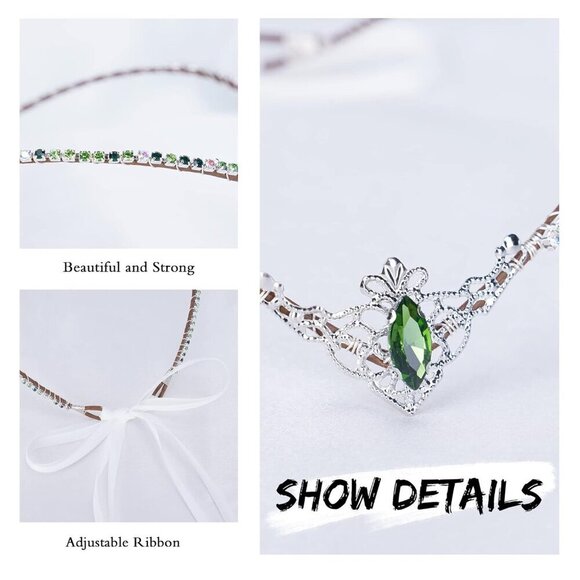Green Crystal Tiara Handmade Fairy Crown Bridal Wedding V-Shaped Elf Headpiece main image 6